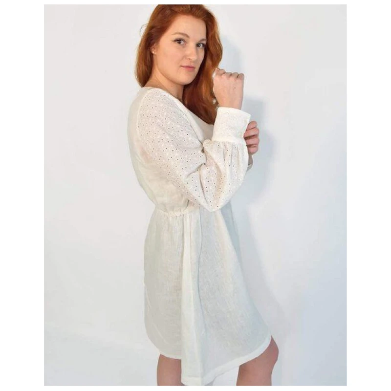 Aatise Zomi Kleid mit elastischer Taille, weiss, Langarm