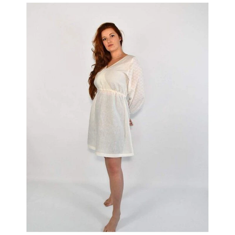 Aatise Zomi Kleid mit elastischer Taille, weiss, Langarm