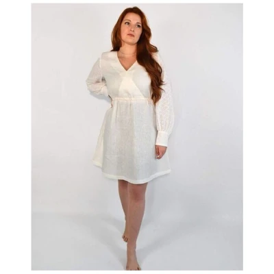 Aatise Zomi Kleid mit elastischer Taille, weiss, Langarm