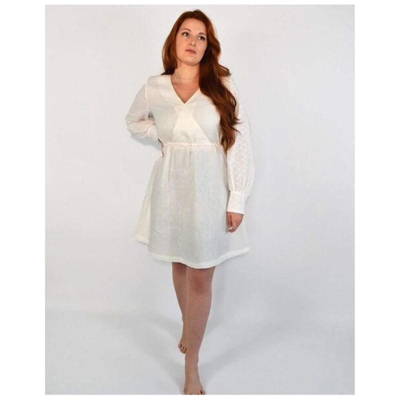 Aatise Zomi Kleid mit elastischer Taille, weiss, Langarm