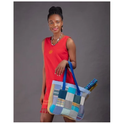 Africulture Kikoy Handtasche, Patschwork Tasche, Strandtasche, Planenstoff Innenlayer, made in Kenia