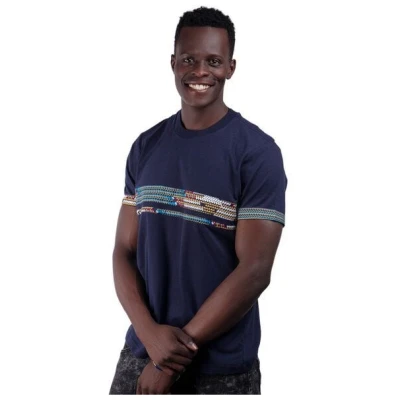 Africulture T-Shirt mit Westafrikanischem Kitengestoff Streifen Männer