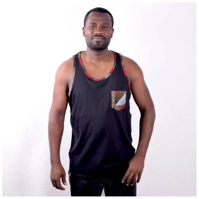Africulture Tanktop mit Brusttasche aus Westafrikanischem Kitengestoff