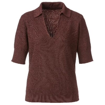 Ajour-Poloshirt aus Leinen und TENCEL™ Lyocell, schokolade 36