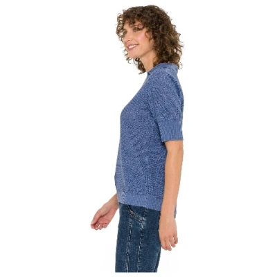 Ajour-Poloshirt aus Leinen und TENCEL™ Lyocell, taubenblau 36