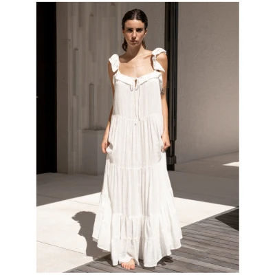 Amaya Gathered Summer Dress in Ecru