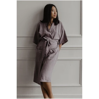 AmourLinen Damen vegan Bademantel Midnight Dusty Lavender Lila