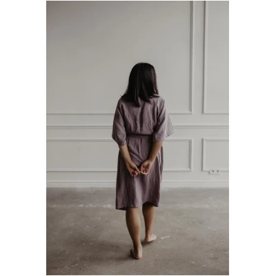 AmourLinen Damen vegan Bademantel Midnight Dusty Lavender Lila