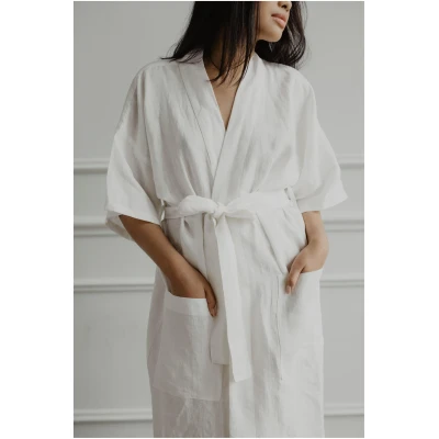 AmourLinen Damen vegan Bademantel Mitternacht Weiß