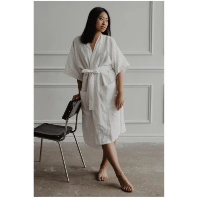 AmourLinen Damen vegan Bademantel Mitternacht Weiß