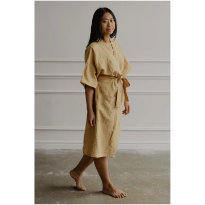 AmourLinen Damen vegan Bademantel Mitternachtssenfgelb