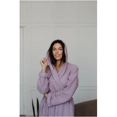 AmourLinen Damen vegan Bademantel Waffel Leinen Snuggle Dusty Lavender