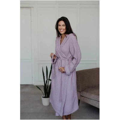 AmourLinen Damen vegan Bademantel Waffel Leinen Snuggle Dusty Lavender
