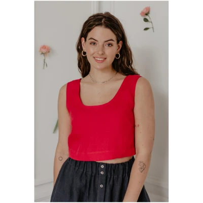 AmourLinen Damen vegan Crop Top Mini Pippa Viva Magenta Rot