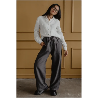 AmourLinen Damen vegan Hose Super Long Oulu Anthrazitgrau