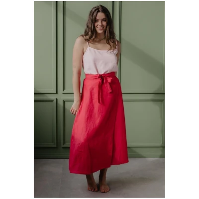AmourLinen Damen vegan Wickelrock Iris Viva Magenta Rot