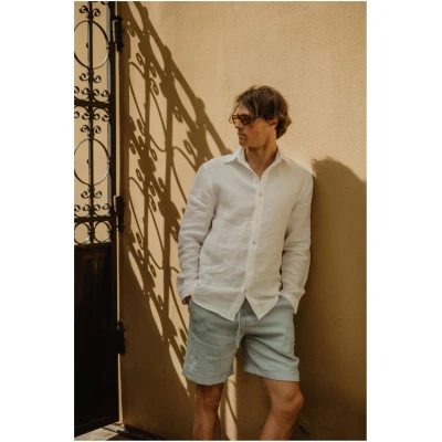 AmourLinen Herren vegan Leinen-Shorts Ares Dusty Lavender