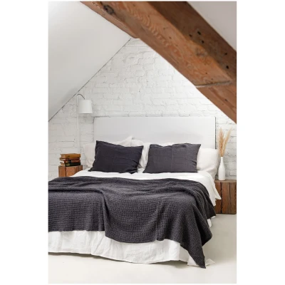 AmourLinen unisex vegan Leinen Waffel Bettüberwurf Charcoal