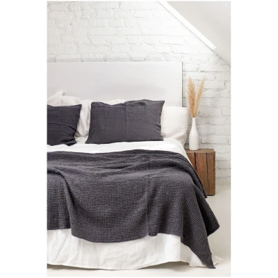 AmourLinen unisex vegan Leinen Waffel Bettüberwurf Charcoal