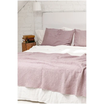 AmourLinen unisex vegan Leinen Waffel Bettüberwurf Dusty Rose