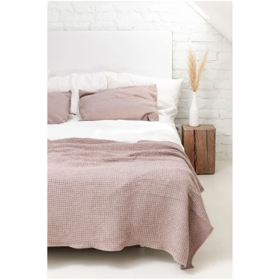AmourLinen unisex vegan Leinen Waffel Bettüberwurf Rosy Braun