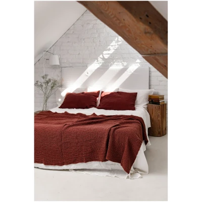 AmourLinen unisex vegan Leinen Waffel Bettüberwurf Terracotta