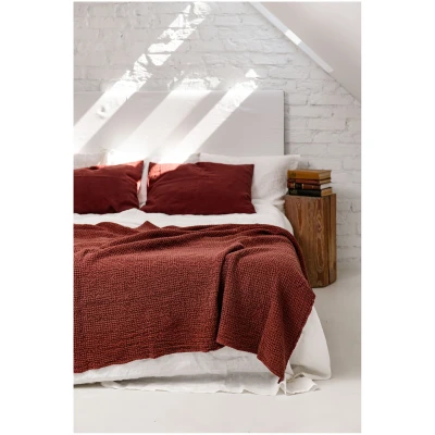 AmourLinen unisex vegan Leinen Waffel Bettüberwurf Terracotta