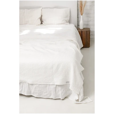 AmourLinen unisex vegan Leinen Waffel Bettüberwurf Weiß