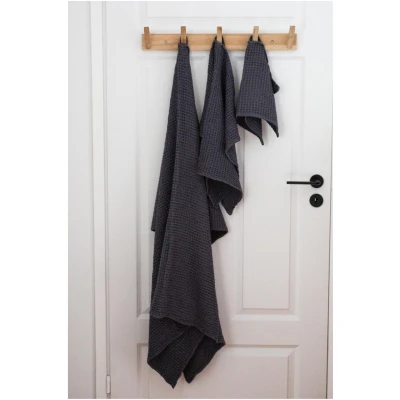 AmourLinen unisex vegan Leinen Waffel Handtuch Set Holzkohle Grau