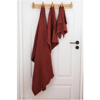AmourLinen unisex vegan Leinen Waffel Handtuch Set Terracotta