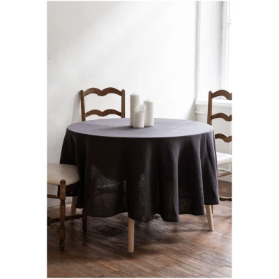 AmourLinen unisex vegan Tischtuch Rund Anthrazitgrau