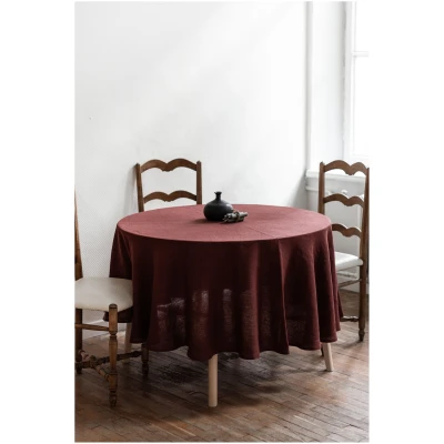 AmourLinen unisex vegan Tischtuch Rund Terrakotta Rot