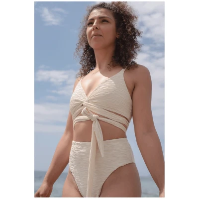 Anekdot Damen vegan Jacquard Lin + Skyline High Bikini Set Creme