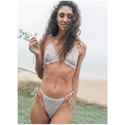 Anekdot Damen vegan Set Tanga & Bralette Cherry Blossom Ice Blue