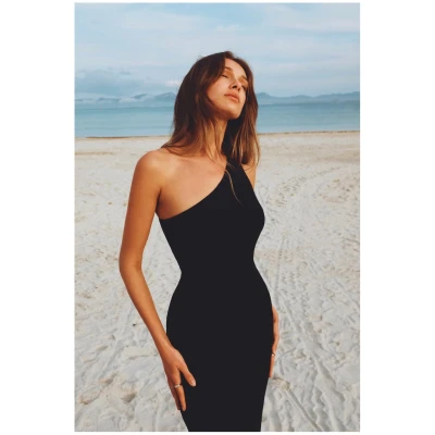 Asymmetric Back Dress Black