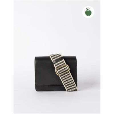 Audrey Mini - Black Apple Leather - Vegan Leather Structured Crossbody Bag Two Straps