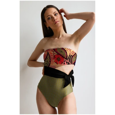 Averie Damen vegan Badeanzug Side-Tie Narelle One-Piece Rouge Floral & Stripe