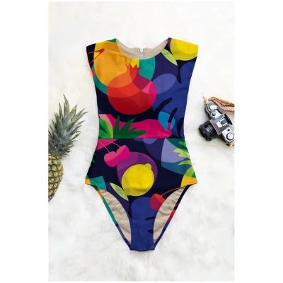Averie Damen vegan Badeanzug Zip Up One-Piece Kylie Lush Tropic Print
