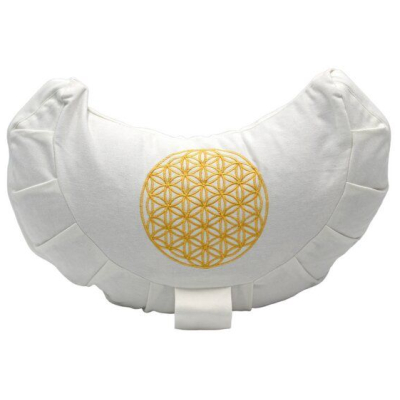 BAGHI Bio Meditationskissen Blume-des Lebens Bestickung weiß/ gold