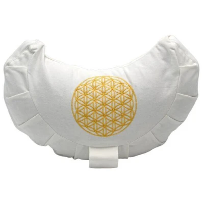 BAGHI Bio Meditationskissen Blume-des Lebens Bestickung weiß/ gold