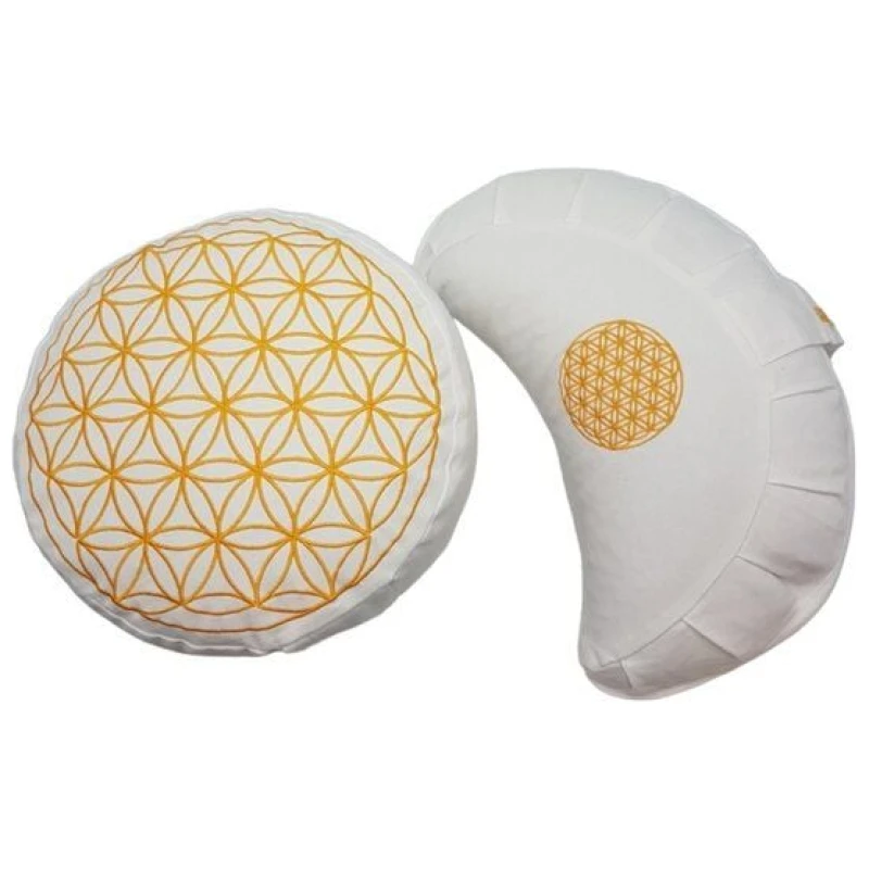 BAGHI Bio Meditationskissen Blume-des Lebens Bestickung weiß/ gold