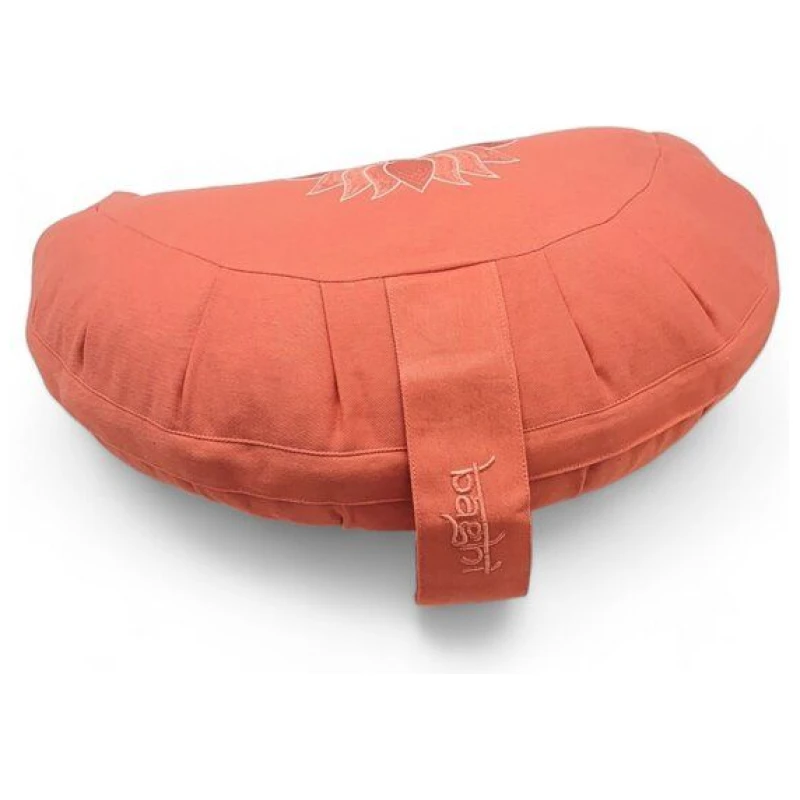 BAGHI Meditationskissen Halbmond pastellige Farben Lotus Bestickung - aus Bio-Baumwolle kbA zertifiziert Sitzhöhe 14 cm