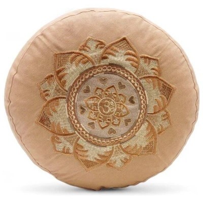 BAGHI Meditationskissen Rund pastellige Farben Om Bestickung - Sitzhöhe 15cm Bio-Baumwolle kbA