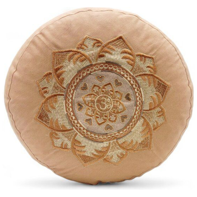 BAGHI Meditationskissen Rund pastellige Farben Om Bestickung - Sitzhöhe 15cm Bio-Baumwolle kbA