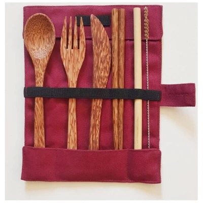 BAGHI Reise Besteckset Coco/Bamboo 6-teilig in Bio-Baumwolltasche