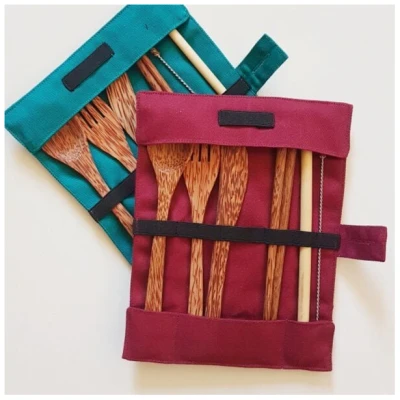 BAGHI Reise Besteckset Coco/Bamboo 6-teilig in Bio-Baumwolltasche