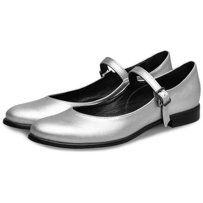 BOHEMA Damen vegan Ballerinas Mary Jane Pumps Silber