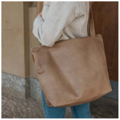 BOWLEANIES TASCHEN Mom Bag | Großer Shopper aus Lederfaserstoff mit Reißverschluss