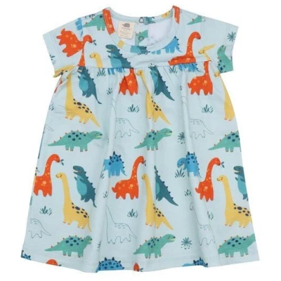 Baby Kleid Bio Baumwolle Dino Blau Walkiddy - Nachhaltig, Kurzarm, GOTS-zertifiziert, weich, 95% Bio-Material, umweltfreundlich, allergikerfreundlich.