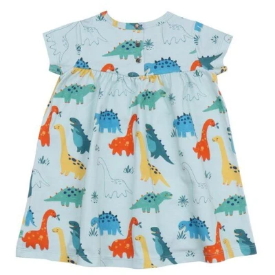 Baby Kleid Bio Baumwolle Dino Blau Walkiddy - Nachhaltig, Kurzarm, GOTS-zertifiziert, weich, 95% Bio-Material, umweltfreundlich, allergikerfreundlich.